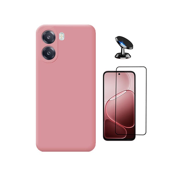 Kit Película de Vidro Temperado Gorilasglass + Capa Proteção Silicone + Suporte Magnético GIFT4ME Para Oppo A6x - Rosa