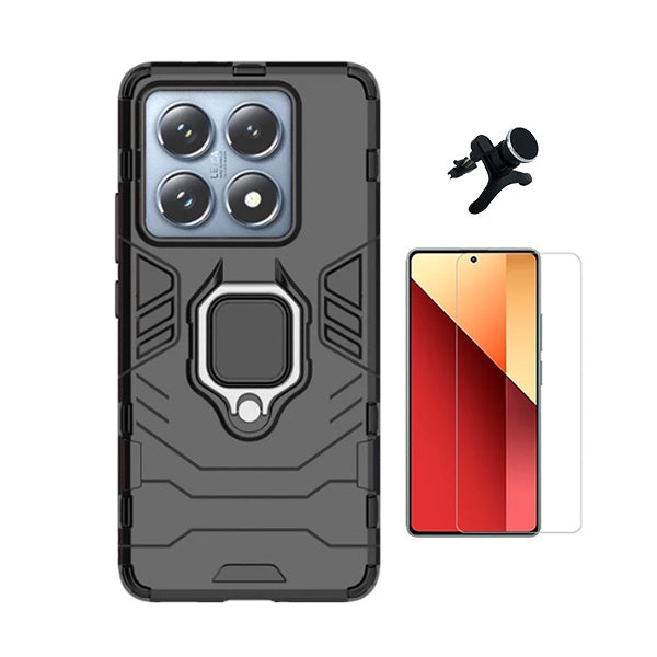 Kit Vidro Temperado Cleargorilasglass + Capa de Proteção Militar Magnética + Suporte Magnético Com Pernas Gift4Me Para Xiaomi 14T - Preto