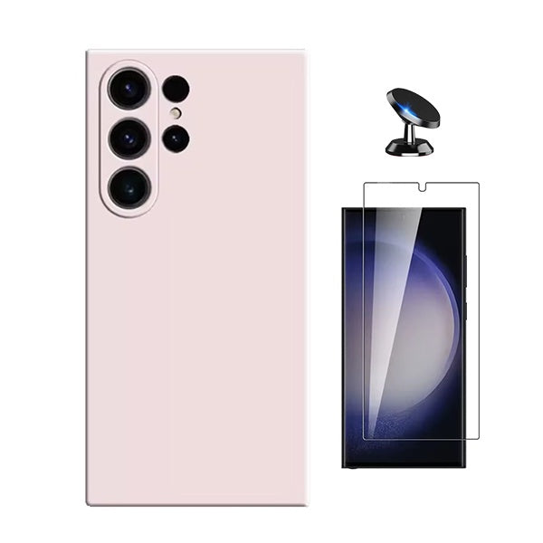 Kit Vidro Temperado Cleargorilasglass + Capa Proteção Silicone + Suporte de Carro Gift4Me Para Samsung Galaxy S25 Ultra - Rosa