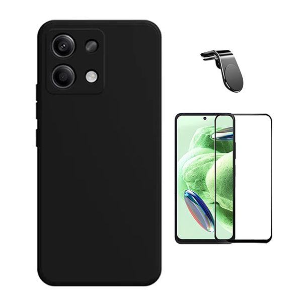 Kit Película de Vidro Temperado Gorilasglass + Capa Proteção Silicone + Suporte Magnético L GIFT4ME Para Xiaomi Redmi Note 14S - Preto