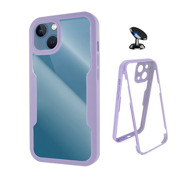 Kit Capa 360° Proteção Frente e Verso + Suporte Magnético Gift4Me Para Apple iPhone 13 Mini - Roxo