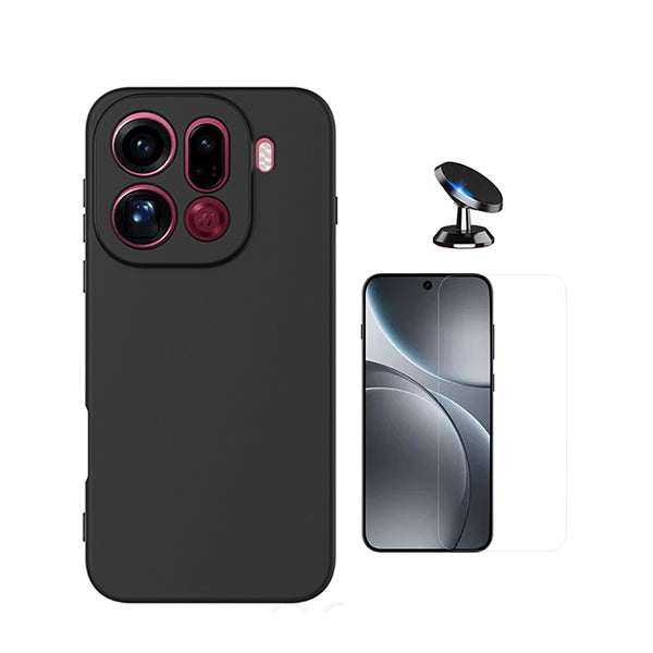 Kit Vidro Temperado Cleargorilasglass + Capa Proteção Silicone + Suporte de Carro GIFT4ME Para Oppo Find X9 Pro - Preto