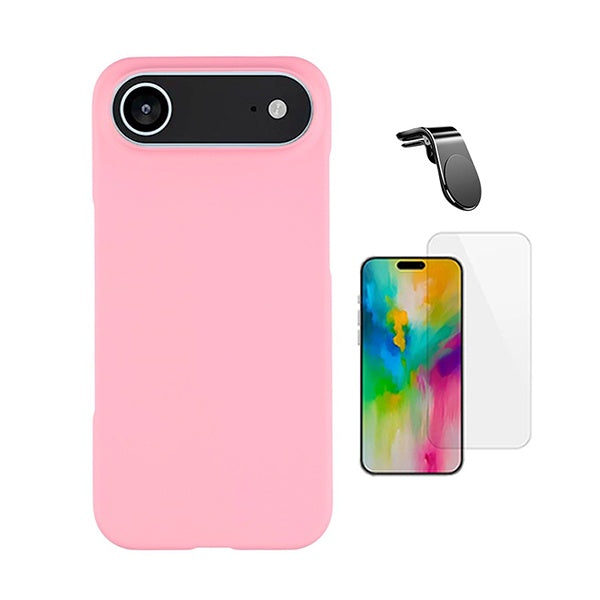 Kit Vidro Temperado Cleargorilasglass + Capa Proteção Silicone + Suporte Magnético L GIFT4ME Para Apple iPhone 17 Air - Rosa