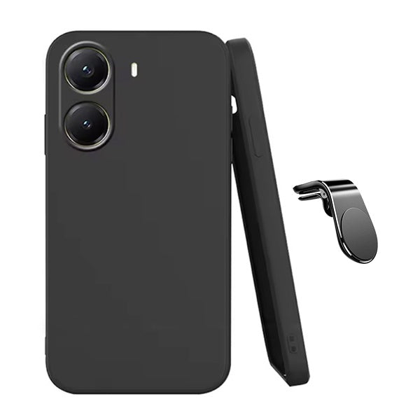 Kit Suporte de Carro Magnético L + Capa Proteção Silicone Gift4Me Para Xiaomi Poco X7 Pro - Preto