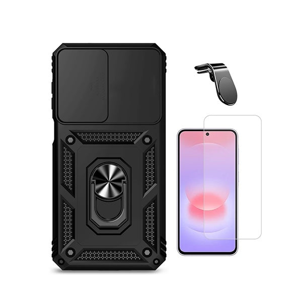 Kit Vidro Temperado Cleargorilasglass + Capa de Proteção Militar Magnética Janela + Suporte de Carro Magnético L GIFT4ME Para Samsung Galaxy A27 - Preto