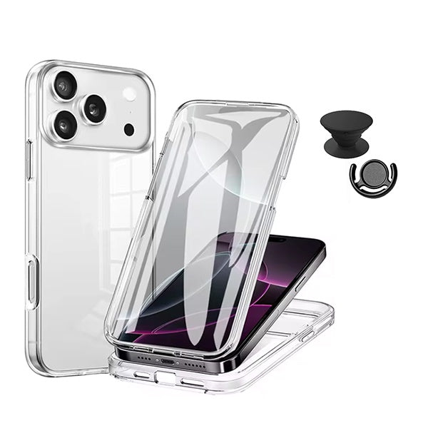 Kit Capa 360° Proteção Frente e Verso + 1 Handholder + 1 Suporte Handholder Preto GIFT4ME Para Apple iPhone 18 Pro Max - Transparente/Preto