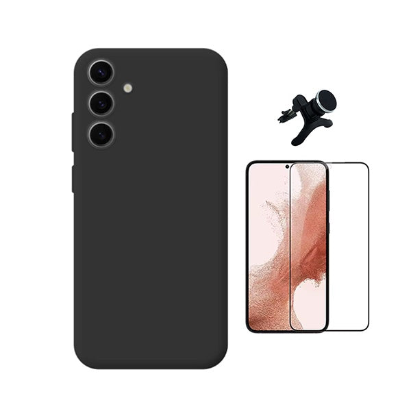 Kit Película de Vidro Temperado Gorilasglass + Capa Proteção Silicone + Suporte Reforçado de Carro GIFT4ME Para Samsung Galaxy S25 FE 5G - Preto