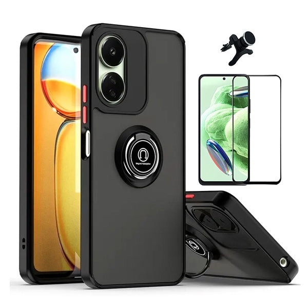 Kit Capa Anti-Impacto Clear com Anel + Vidro Temperado Gorilaglass + Suporte Magnético GIFT4ME Para Oppo F23 5G - Transparente/Preto