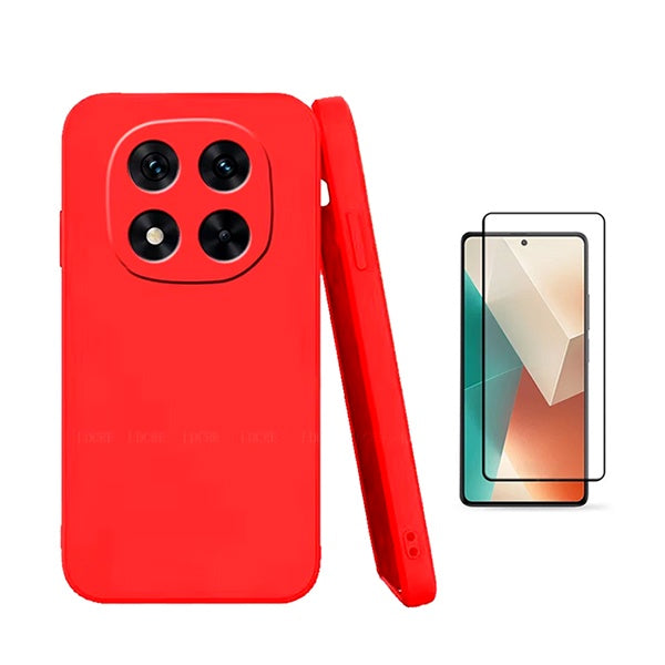 Kit Película de Vidro Temperado Gorilasglass Curvado + Capa Proteção Silicone Gift4Me Para Xiaomi Redmi Note 14 Pro - Vermelha