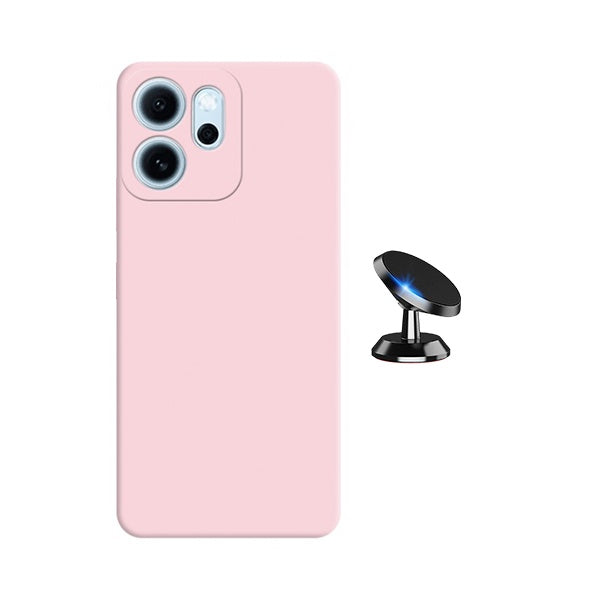Kit Suporte Magnético + Capa Proteção Silicone GIFT4ME Para Oppo Reno14 F 5G - Rosa