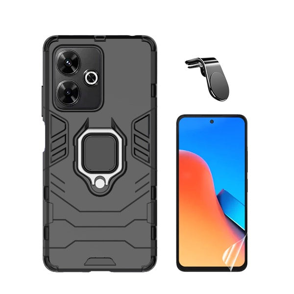 Kit Película Protectora de Hydrogel Frente + Capa de Proteção Militar Magnética + Suporte de Carro Magnético L GIFT4ME Compativel Com Xiaomi Redmi 13 - Preto