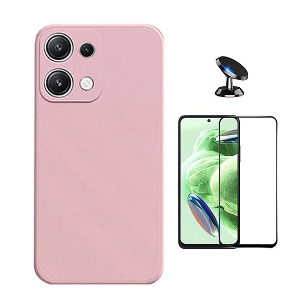 Kit Película de Vidro Temperado Gorilasglass + Capa Proteção Silicone + Suporte Magnético GIFT4ME Para Xiaomi Redmi Note 14S - Rosa