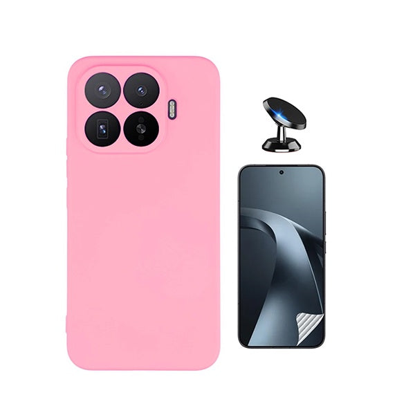 Kit Película Protectora de Hydrogel Frente + Capa Proteção Silicone + Suporte Magnético GIFT4ME Para Xiaomi 17T Pro 5G - Rosa