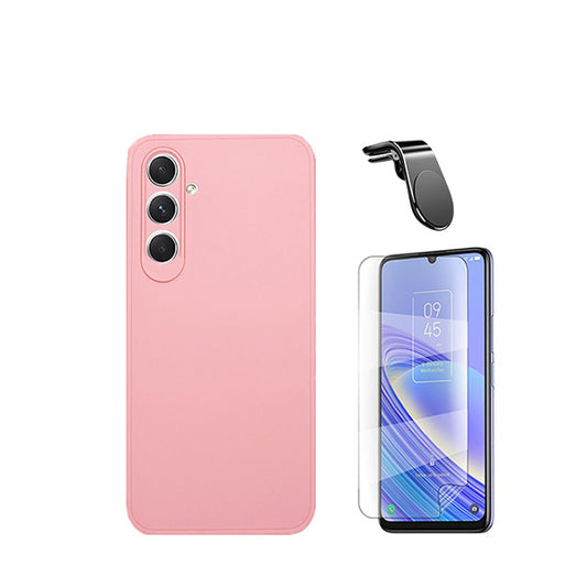 Kit Película ProtectOra de Hydrogel Frente + Capa Proteção Traseira Silicone + Suporte de Carro Magnético L GIFT4ME para Samsung Galaxy M15 - Rosa