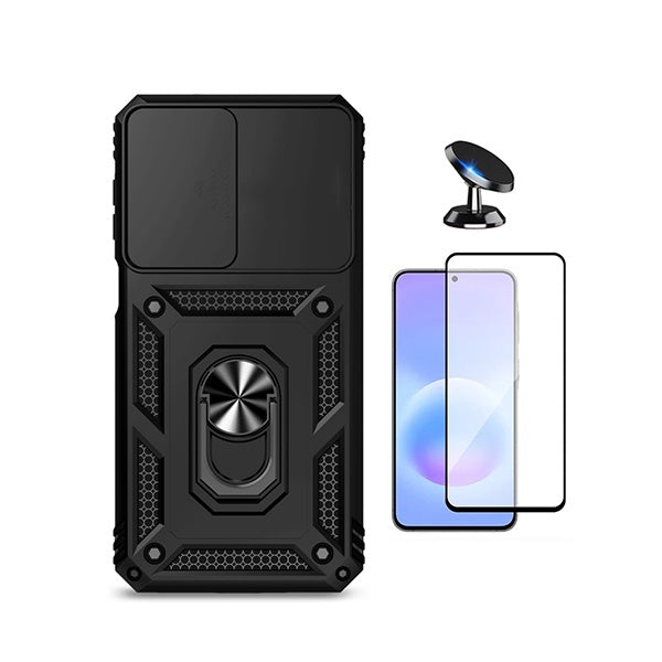Kit Película de Vidro Temperado Gorilasglass + Capa de Proteção Militar Magnética Janela + Suporte Magnético GIFT4ME Para Samsung Galaxy A27 - Preto