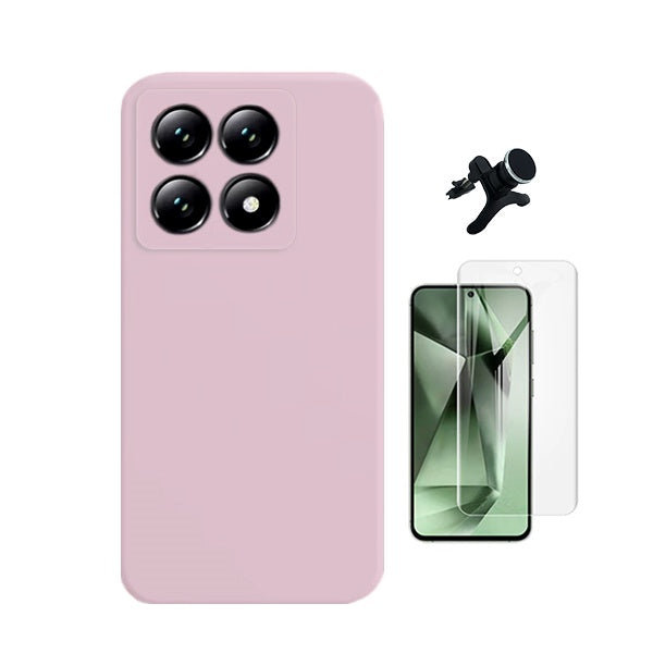 Kit Película Protectora de Hydrogel Frente + Capa Proteção Silicone + Suporte Reforçado de Carro Gift4Me Para Xiaomi 14T Pro - Rosa