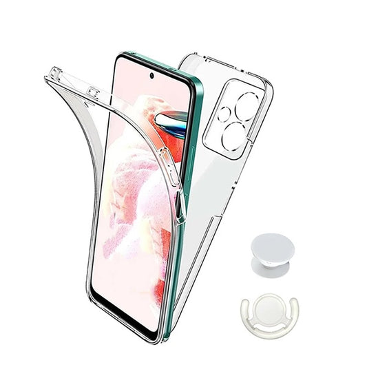 Kit Capa 360° Proteção Frente e Verso + 1 Handholder + 1 Suporte Handholder Branco GIFT4ME Compativel Com Xiaomi Poco M6 4G - Transparente/Branco