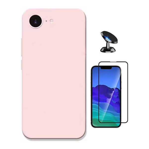 Kit Película de Vidro Temperado Gorilasglass + Capa Proteção Silicone + Suporte Magnético GIFT4ME Para Apple iPhone 17e - Rosa