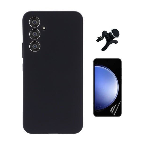 Kit Película Protectora de Hydrogel Frente + Capa Proteção Silicone + Suporte Reforçado de Carro Gift4Me Para Samsung Galaxy S24 FE - Preto