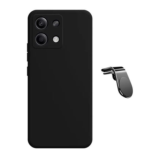 Kit Suporte de Carro Magnético L + Capa Proteção Silicone GIFT4ME Para Xiaomi Redmi Note 14S - Preto