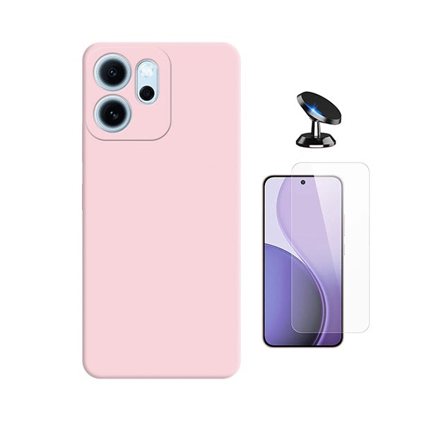 Kit Vidro Temperado Cleargorilasglass + Capa Proteção Silicone + Suporte de Carro GIFT4ME Para Oppo Reno14 FS 5G - Rosa