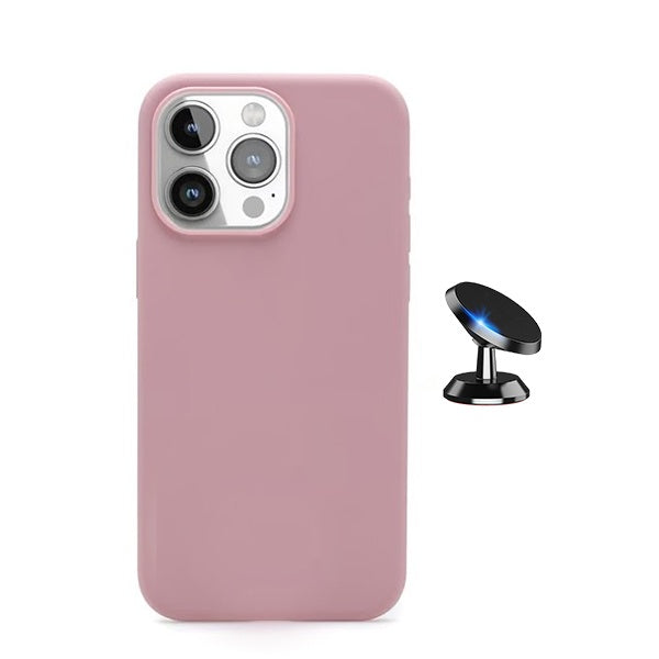 Kit Suporte Magnético + Capa Proteção Traseira Silicone GIFT4ME Compativel Com Apple iPhone 16 Pro - Rosa