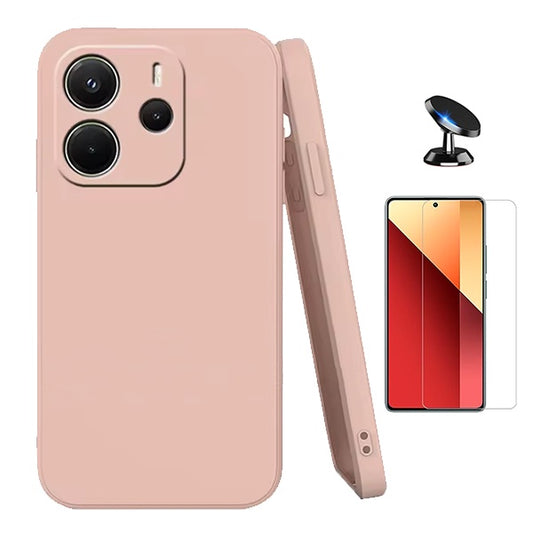 Kit Vidro Temperado Cleargorilasglass + Capa Proteção Silicone + Suporte de Carro GIFT4ME Para Xiaomi Redmi Note 14 5G - Rosa