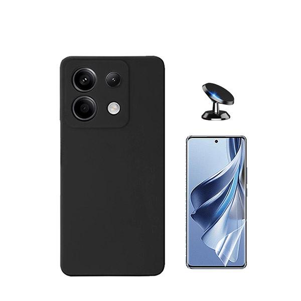 Kit Película Protectora de Hydrogel Frente + Capa Proteção Traseira Silicone + Suporte Magnético GIFT4ME Compativel Com Xiaomi Redmi Note 13 Pro 4G - Preto