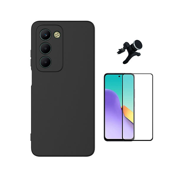 Kit Película de Vidro Temperado Gorilasglass + Capa Proteção Silicone + Suporte Reforçado de Carro GIFT4ME Para Xiaomi Redmi 15 5G - Preto