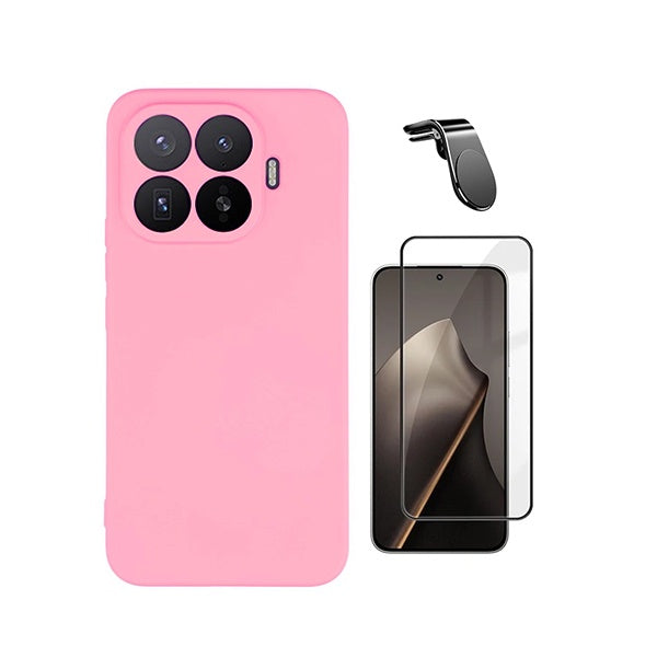 Kit Película de Vidro Temperado Gorilasglass + Capa Proteção Silicone + Suporte Magnético L GIFT4ME Para Xiaomi 17T Pro 5G - Rosa