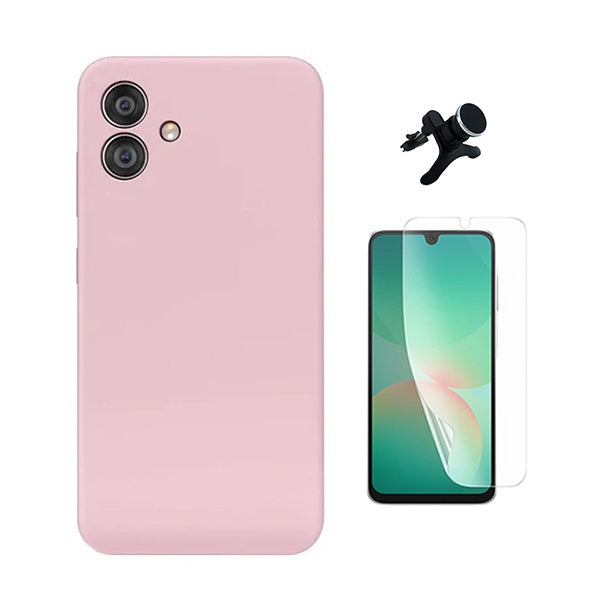 Kit Película Protectora de Hydrogel Frente + Capa Proteção Silicone + Suporte Reforçado de Carro GIFT4ME Para Samsung Galaxy A07 - Rosa