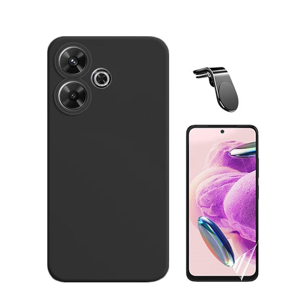 Kit Película Protectora de Hydrogel Frente + Capa Proteção Traseira Silicone + Suporte Magnético L GIFT4ME Compativel Com Xiaomi Redmi 13 - Preto