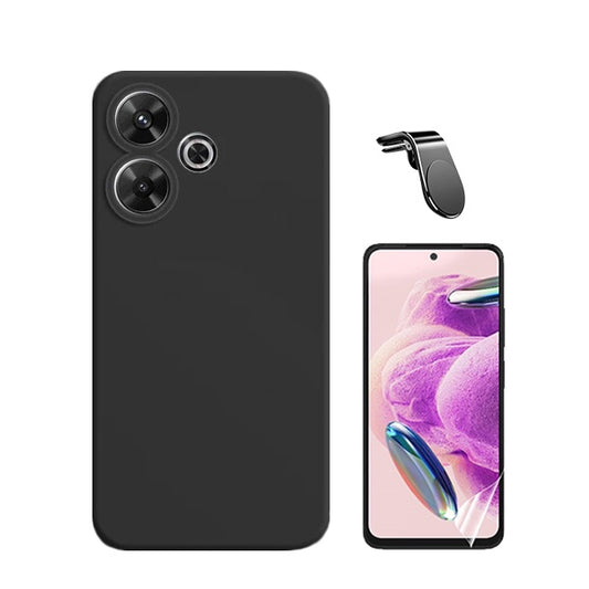 Kit Película Protectora de Hydrogel Frente + Capa Proteção Traseira Silicone + Suporte Magnético L GIFT4ME Compativel Com Xiaomi Redmi 13 - Preto