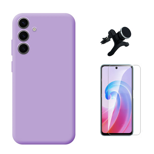 Kit Vidro Temperado Cleargorilasglass + Capa Proteção Silicone +  Suporte Reforçado de Carro GIFT4ME Para Samsung Galaxy A36 - Roxo