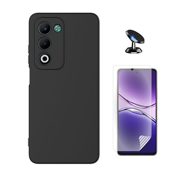 Kit Película Protectora de Hydrogel Frente + Capa Proteção Silicone + Suporte Magnético GIFT4ME Para Oppo A5 4G - Preto
