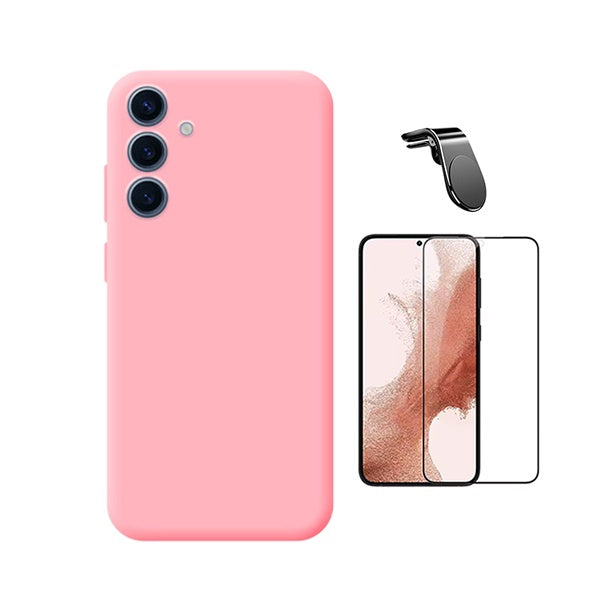 Kit Película de Vidro Temperado Gorilasglass + Capa Proteção Silicone + Suporte Magnético L GIFT4ME Para Samsung Galaxy S25 FE 5G - Rosa