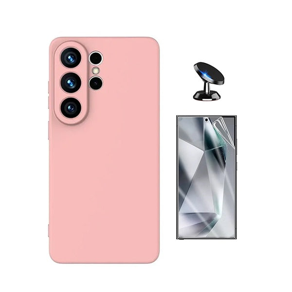 Kit Película Protectora de Hydrogel Frente + Capa Proteção Silicone + Suporte Magnético GIFT4ME Para Samsung Galaxy S26 Ultra - Rosa