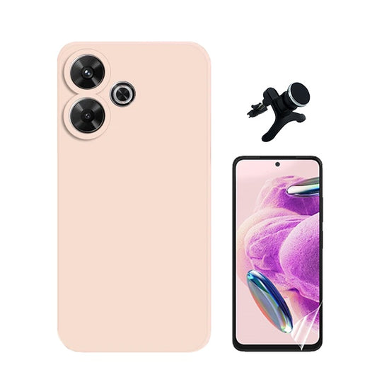 Kit Película Protectora de Hydrogel Frente + Capa Proteção Traseira Silicone + Suporte Reforçado de Carro GIFT4ME Compativel Com Xiaomi Redmi 13 - Rosa