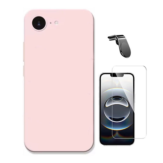 Kit Vidro Temperado Cleargorilasglass + Capa Proteção Silicone + Suporte Magnético L GIFT4ME Para Apple iPhone 16e - Rosa
