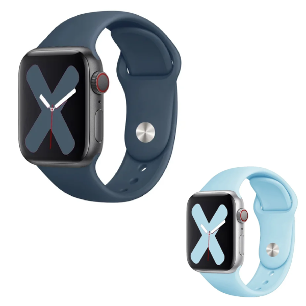 Kit 2x Bracelete Silicone para Apple Watch SE 3 - 44mm - Azul Escuro / Azul Claro