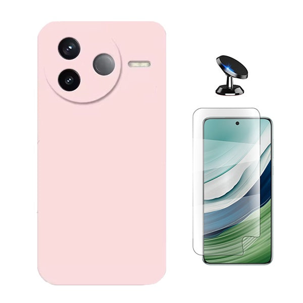Kit Película Protectora de Hydrogel Frente + Capa Proteção Silicone + Suporte Magnético GIFT4ME Para Xiaomi Poco F7 Ultra - Rosa