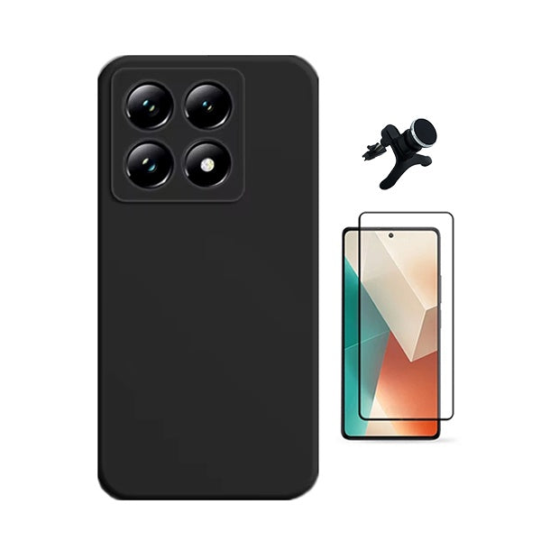Kit Película de Vidro Temperado Gorilasglass + Capa Proteção Silicone + Suporte Reforçado de Carro Gift4Me Para Xiaomi 14T Pro - Preto