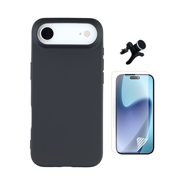 Kit Película Protectora de Hydrogel Frente + Capa Proteção Silicone + Suporte Reforçado de Carro GIFT4ME Para Apple iPhone 17 Air - Preto