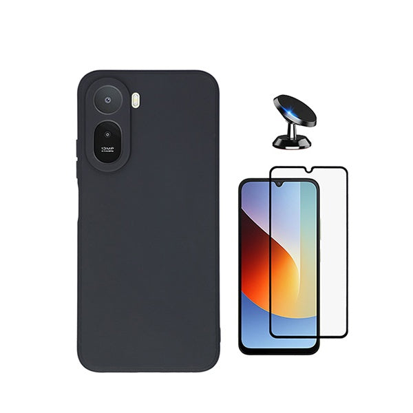 Kit Película de Vidro Temperado Gorilasglass + Capa Proteção Silicone + Suporte Magnético GIFT4ME Para Xiaomi Redmi A7 Pro - Preto