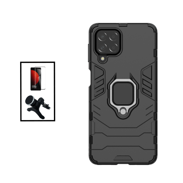 Kit Película de Vidro Temperado GorilasGlass + Capa de Proteção Militar Magnética + Suporte Magnético Com Pernas para Samsung Galaxy M53 - Preto
