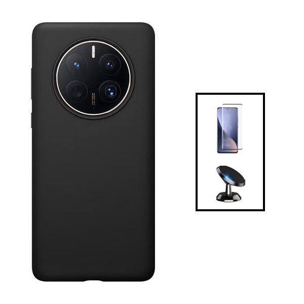 Kit Película de Vidro Temperado GorilasGlass + Capa Proteção Traseira Silicone + Suporte Magnético para Huawei Mate 50 - Preto
