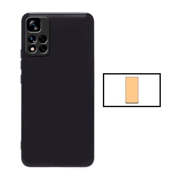 Kit Vidro Temperado Ceramica Full Cover + Capa Proteção Traseira Silicone para Xiaomi Redmi 10 Prime 2022 - Preto