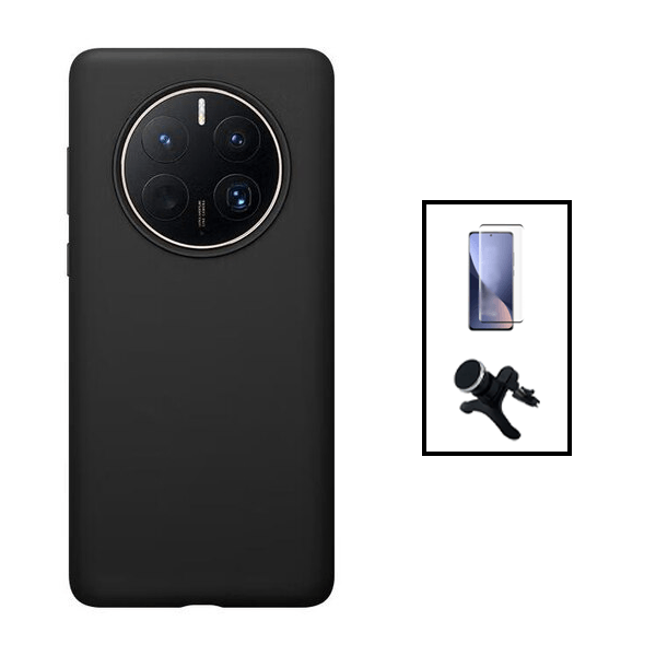 Kit Película de Vidro Temperado GorilasGlass + Capa Proteção Traseira Silicone + Suporte Magnético Com Pernas para Huawei Mate 50 - Preto