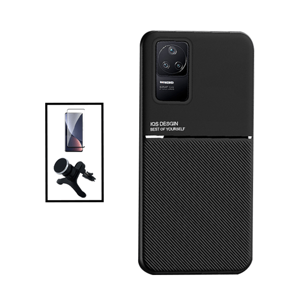 Kit Capa Traseira Magnética Anti Choque + Película de Vidro Temperado GorilasGlass + Suporte Magnético Com Pernas para Xiaomi Redmi K40S - Preto