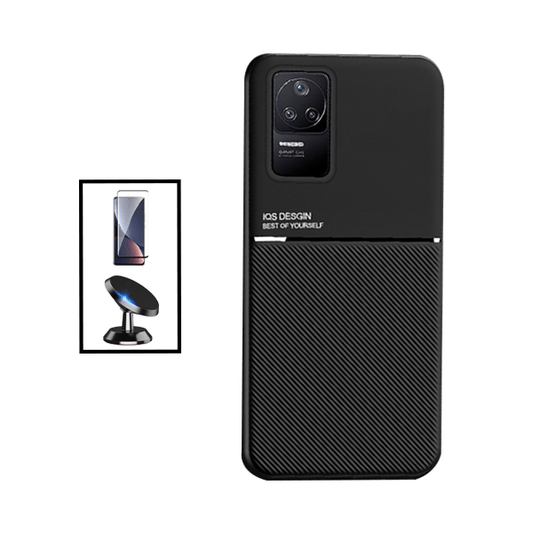 Kit Capa Traseira Magnética Anti Choque + Película de Vidro Temperado GorilasGlass + Suporte Magnético para Xiaomi Poco F4 - Preto